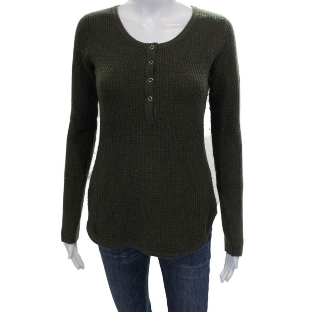 Aqua Cashmere Women Green Cashmere Henley Sweater Size S